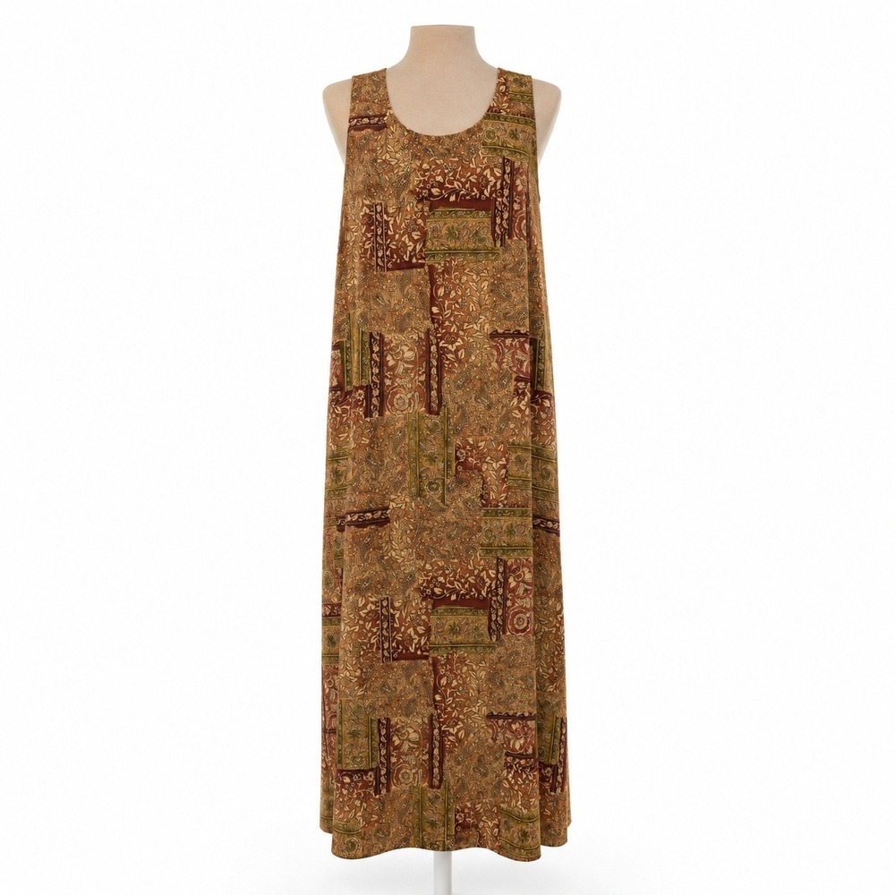 Vintage Y2K Paisley Patchwork Maxi Dress Size L Orange Sleeveless Indie Boho 90s